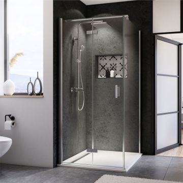 Breuer Panorama Duschtür mit Seitenwand - 80 x 80 cm Drehfalttür