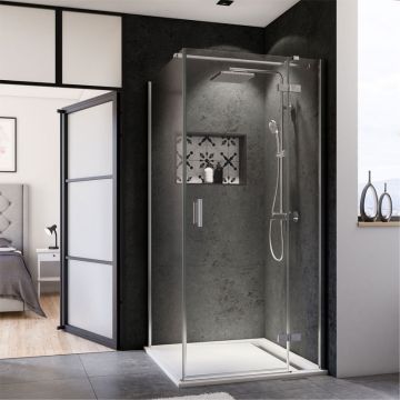 Breuer Panorama Duschtür mit Seitenwand - 80 x 80 cm Drehtür