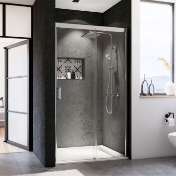 Breuer Panorama Duschtür für Nische - 120 cm Schiebetür mit Festteil