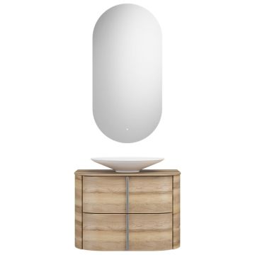 Burgbad Lavo 2.0 Badmöbel Set 34 - 71 cm, Mineralguss-Aufsatzbecken, Leuchtspieg