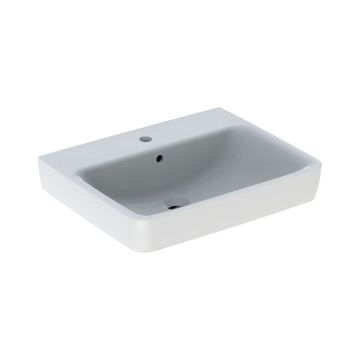 Geberit Renova Plan Waschtisch - Hahnloch, Überlauf, weiß, KeraTect