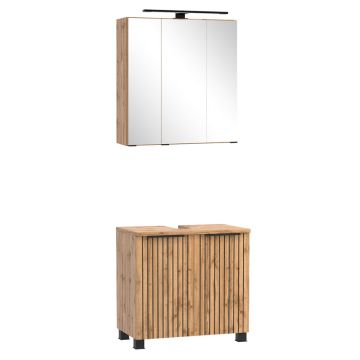 Held Möbel Ashton Badmöbel Set - 60 cm, Spiegelschrank mit LED-Aufbauleuchte