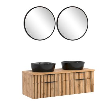 Held Möbel Ashton Badmöbel Set - 120 cm,2 Flächenspiegel,2 Keramik-Aufsatzbecken