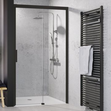 HSK Atelier Plan Duschtür für Nische - Gleittür an Festelement, Schwarz Matt