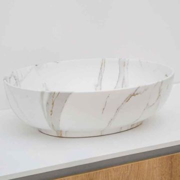 Riho Graph-it Stone Slim Aufsatzwaschtisch oval Weiß Matt