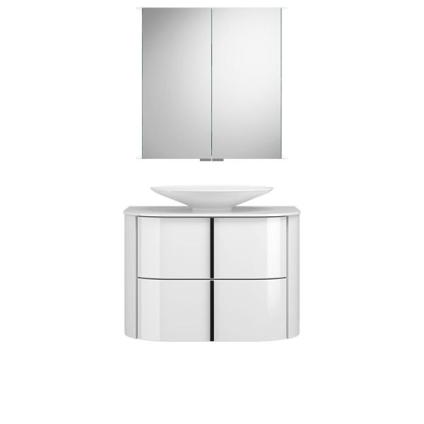 Burgbad Lavo 2.0 Badmöbel Set 42 - 72 cm, Spiegelschrank, Mineralguss-Aufsatzbec