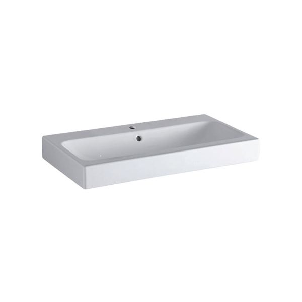 Geberit iCon Aufsatz-Waschtisch Hahnloch, Überlauf, weiß