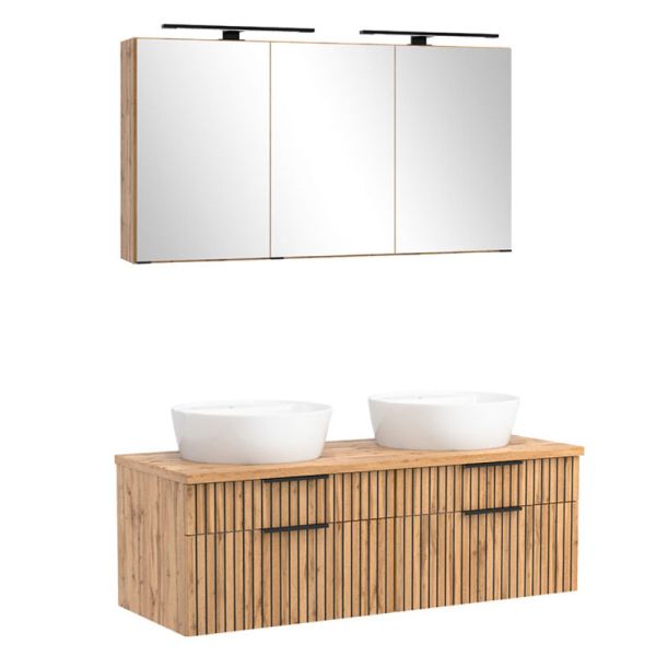 Held Möbel Ashton Badmöbel Set - 120 cm, Spiegelschrank, 2 Keramik-Aufsatzbecken
