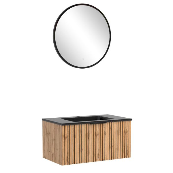 Held Möbel Ashton Badmöbel Set - 80 cm, Flächenspiegel, Mineralgussbecken