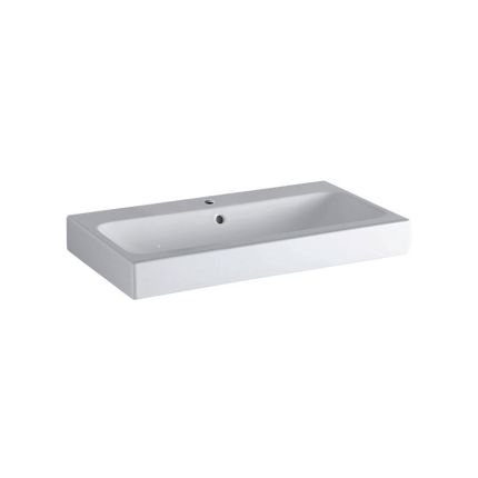 Geberit iCon Aufsatz-Waschtisch Hahnloch, Überlauf, weiß, KeraTect